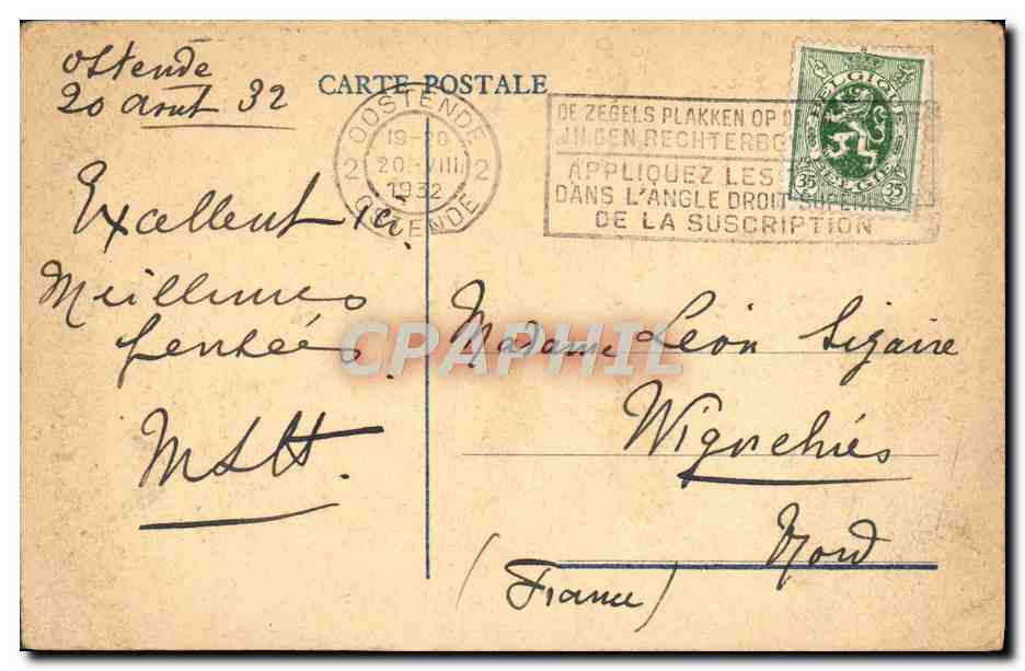 CPA Ostende La digue Centrale et le Kursaal — Rückseite