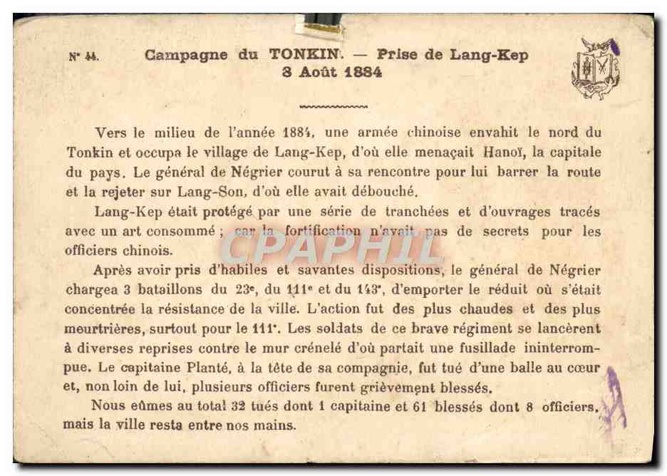 Imagep Campagne Du Tonkin Prise de Lang Kep — Verso