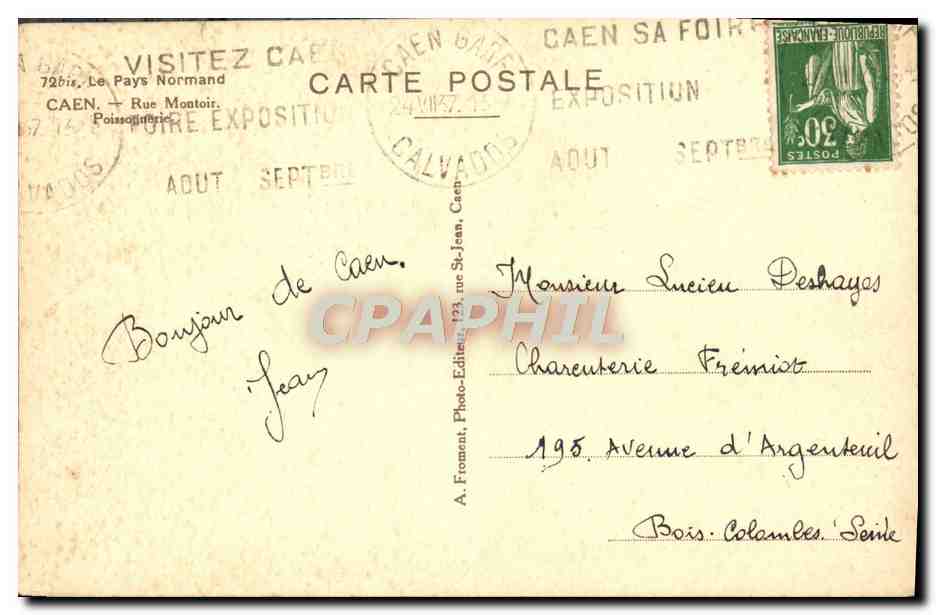 CPA Caen Rue Montoir Poissonnerie — Rückseite