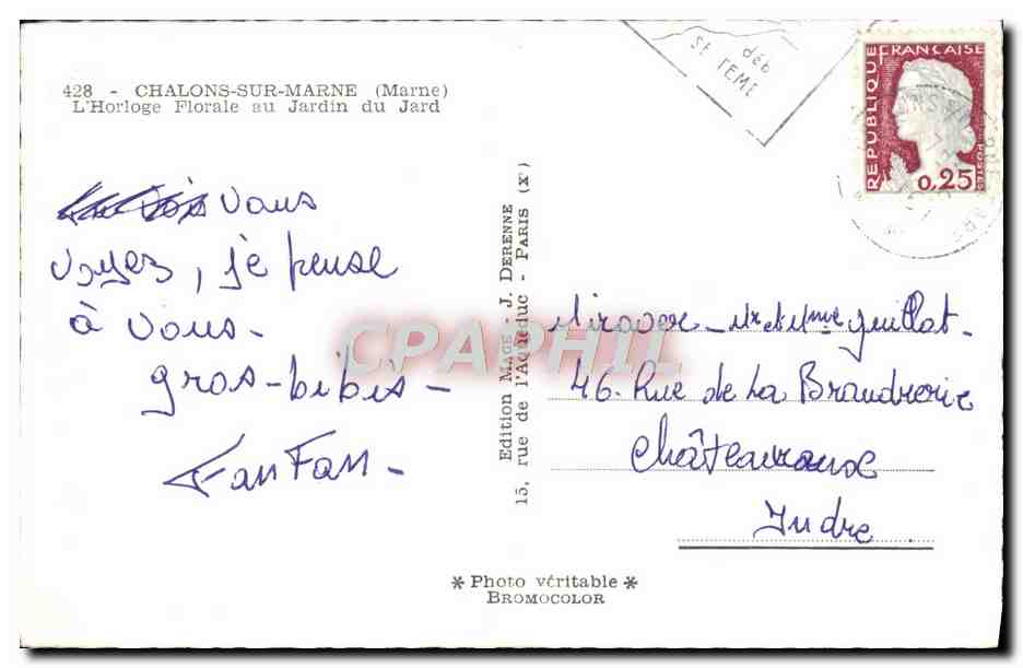 Horloge Florale au Jardin du Jardin — Édition J. Derenne, Paris — Verso