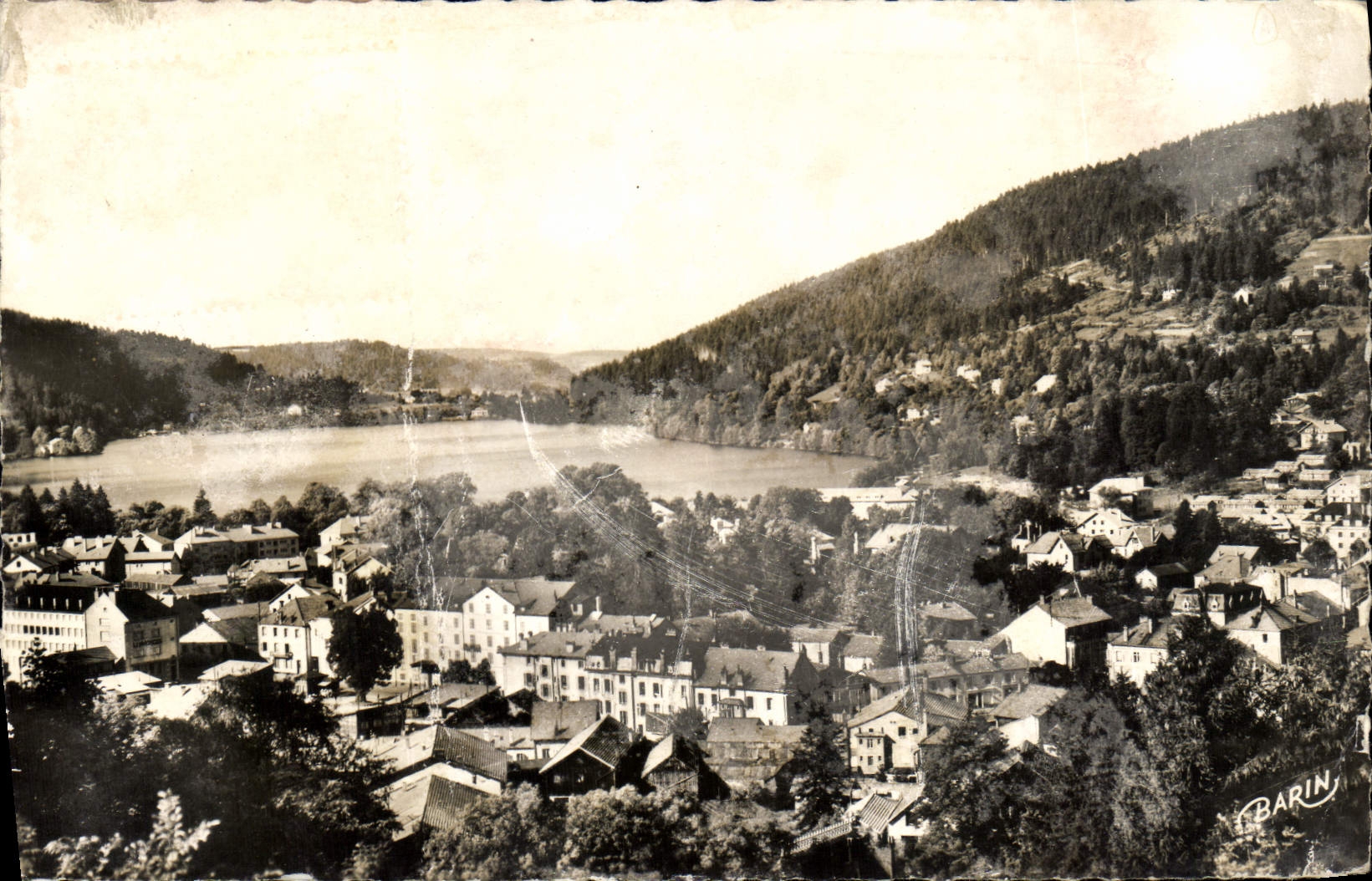 Antike Ansichtskarte Gerardmer See und eine Ecke der Stadt von der Badestein-Rock aus gesehen