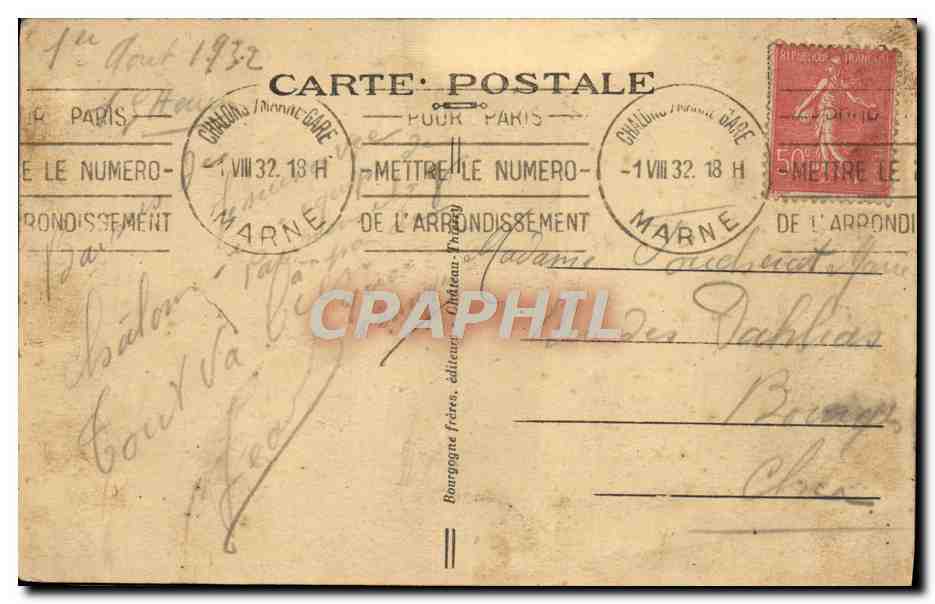 Châlons-sur-Marne (Marne) — La Passerelle et le Jard — éditeur Bourgogne Frères, n°83 — Verso