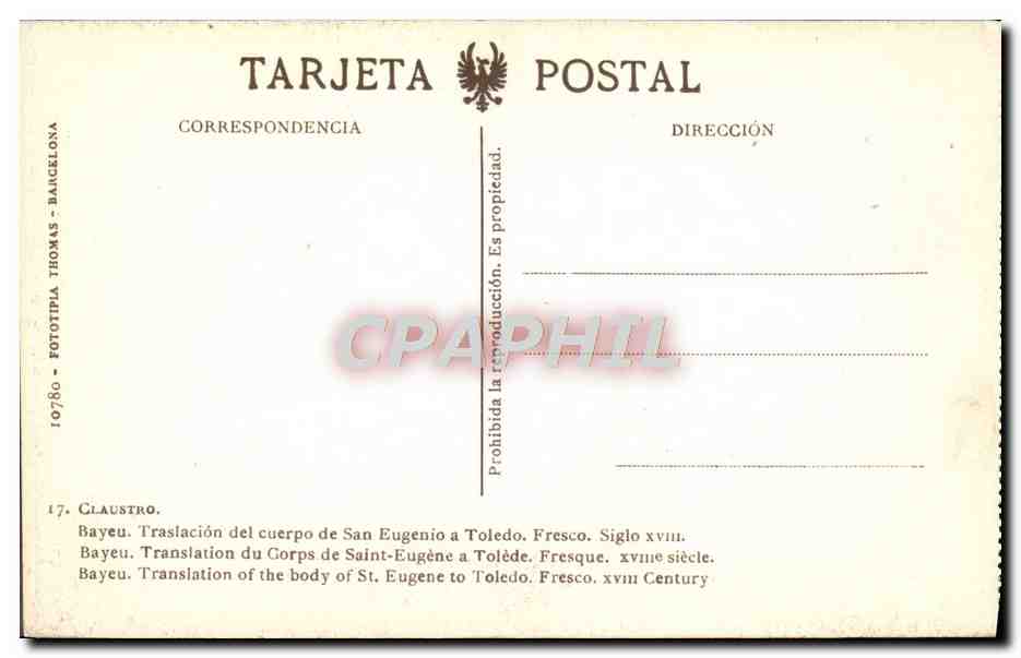 CPA Claustro Bayeu Translation du cors de Saint Eugene a Tolede Fresque — Verso
