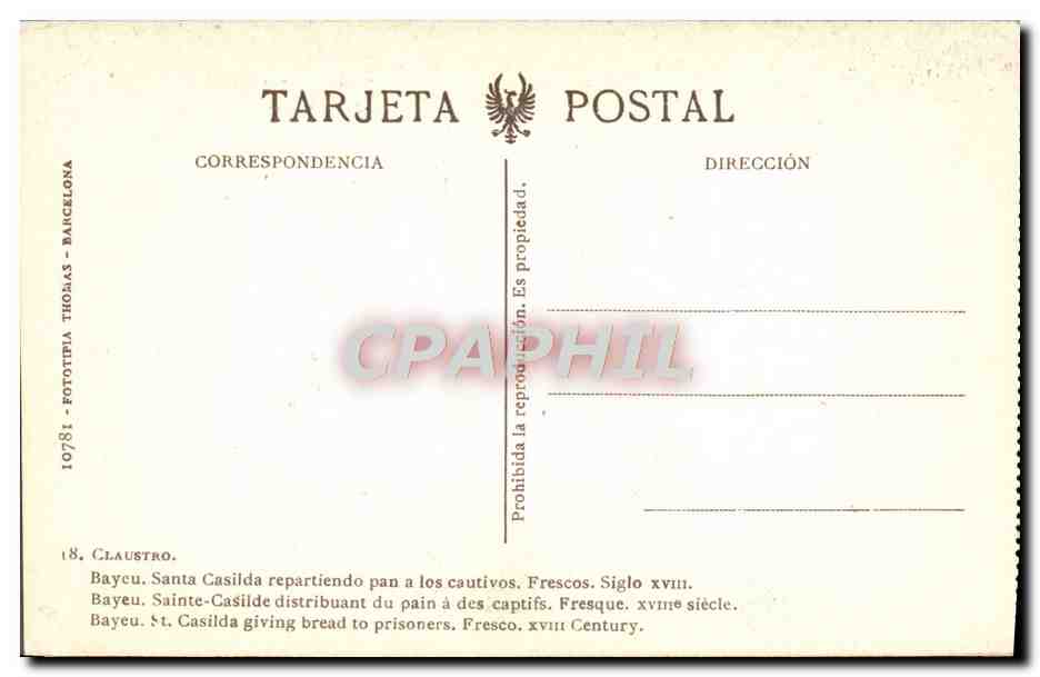CPA Claustro Bayeu Saint Castilde distribuant du pain a ses captifs Fresque — Verso