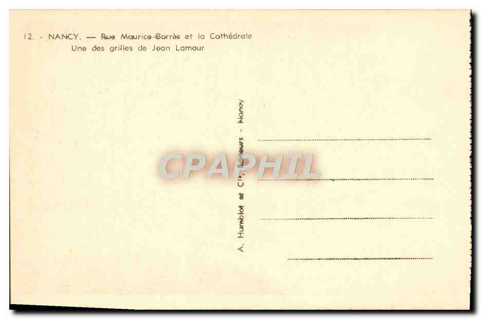 CPA Nancy Rue Maurice Barres et la Cathedrale une des grilles de Jean Lamour — Verso