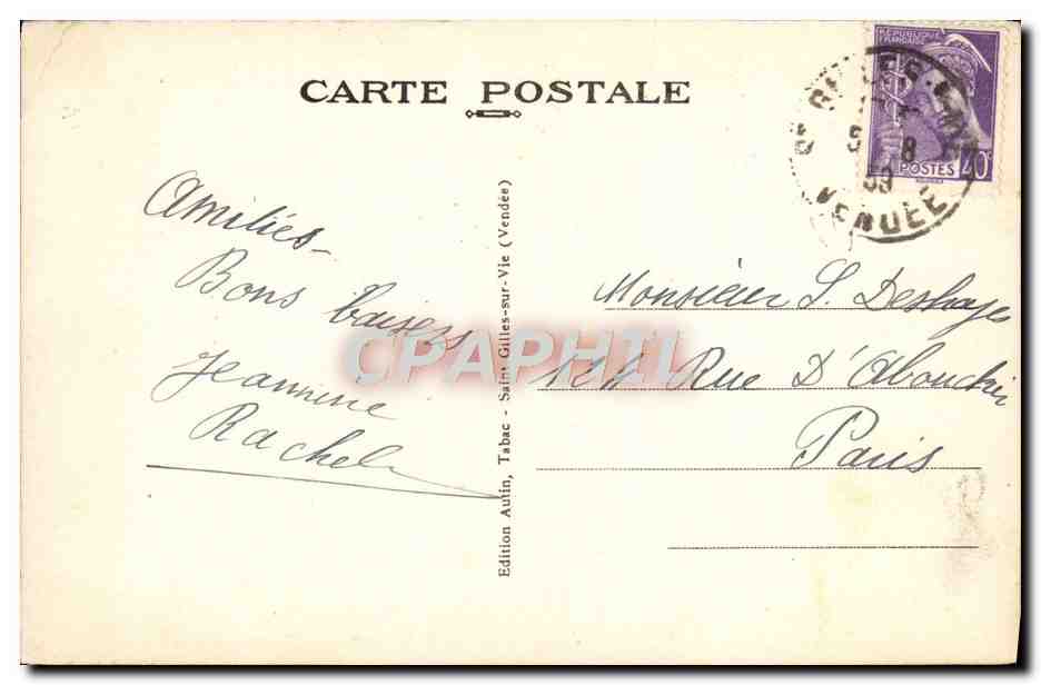 CPA Croix de Vie Saint Gilles La Plage — Verso