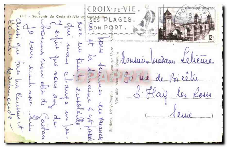 CPA Croix de Vie Saint Gilles  — Verso
