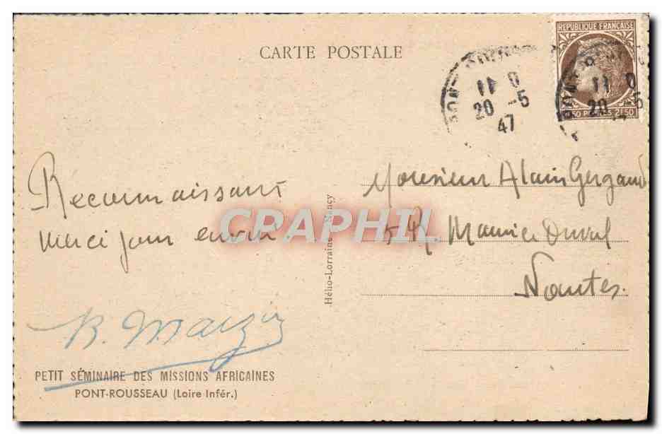CPA Societe des Missions Africaines Afrique occidentale Francaise Lyon Cours Gambetta — Rückseite