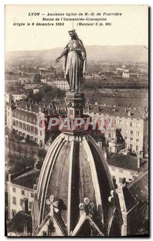 LYON — Alte Kirche Notre-Dame de Fourvière — Statue der Unbefleckten Empfängnis (Höhe 5 m. 60) — errichtet am 8. Dezember 1852