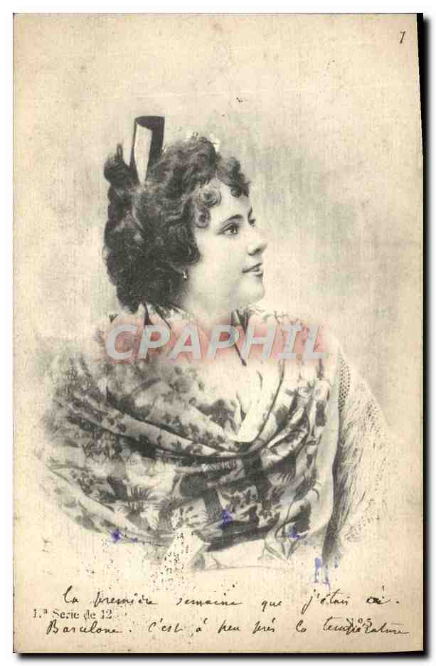 Femme en écharpe — Barcelone — Tarjeta Postal Union Postale Universelle