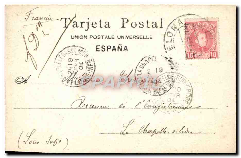 Femme en écharpe — Barcelone — Tarjeta Postal Union Postale Universelle — Reverso