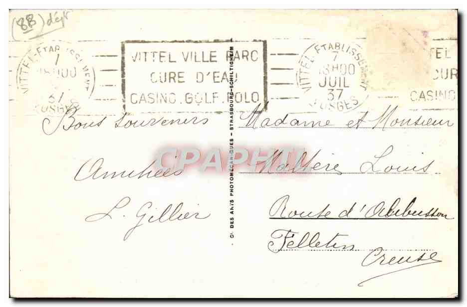 CPA Vittel Dans Le Parc Vasque Fleurie — Back