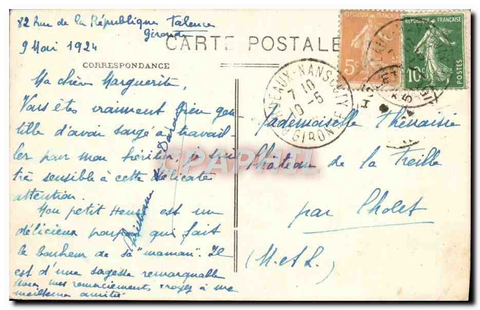 Bordeaux - Jardin Public - Le Pont reliant l'Île des Oiseaux — éditeur B. n° 456 — Verso