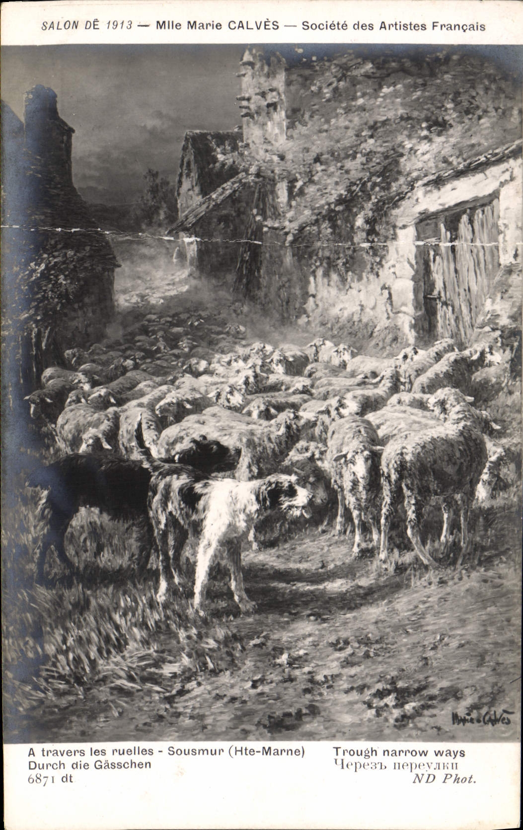 CPA Salon De Mlle Marie Calves Societe Des Artistes Francais A Travers Les Ruelles Sousmur Chien Moutons