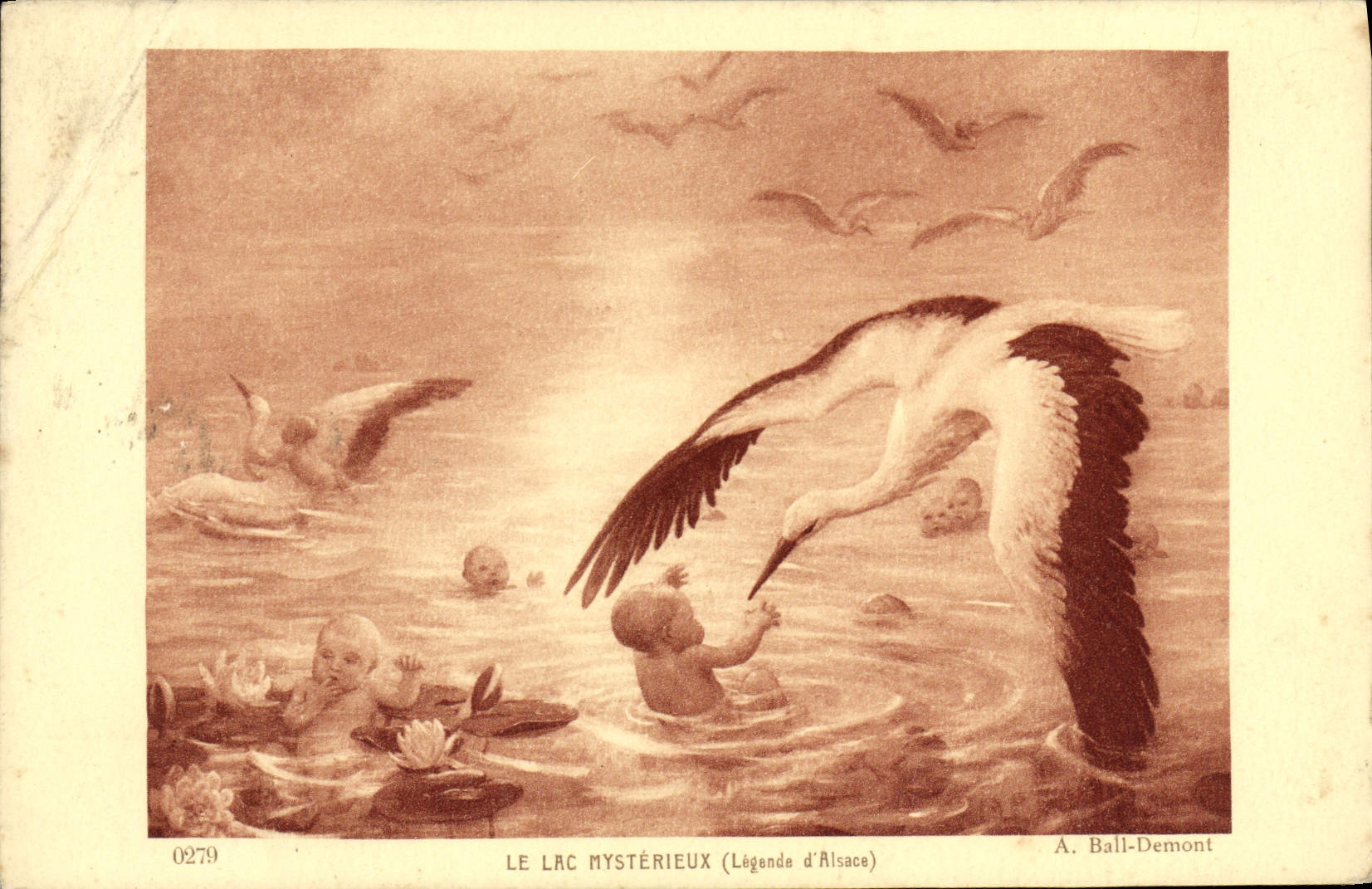 CPA Le Lac Mysterieux Legende d'Alsace Ball Demont Enfant Cigogne