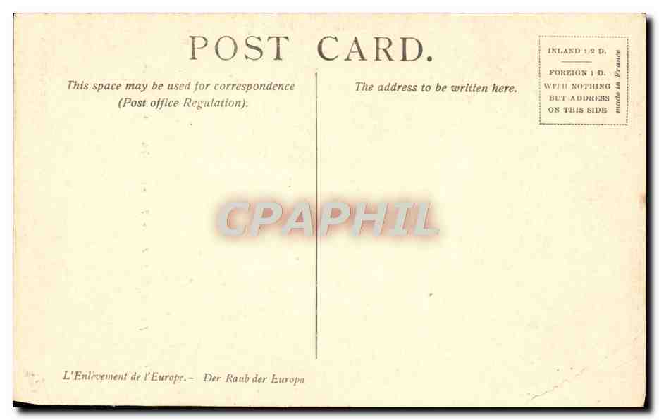 CPA Venitian School After Titian The rape of Europa Wallace Collection London  — Verso