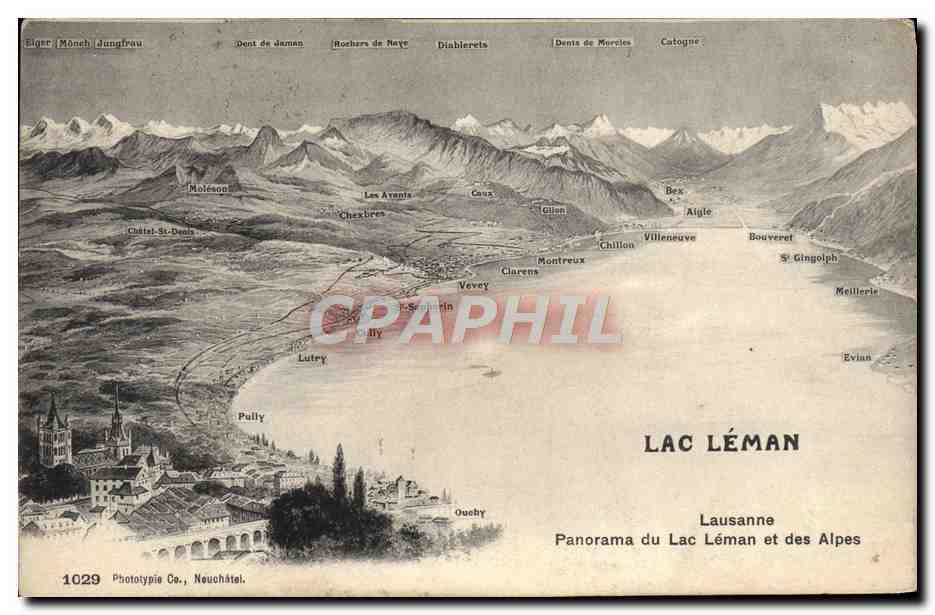 CPA Lac Leman Lausanne Panorama Du Lac Leman Et Des Alpes