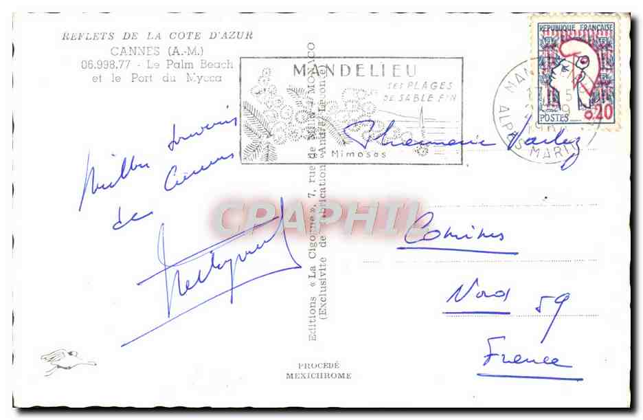 CPM Reflets De La Cote d'Azur Cannes Le Palm Beach Et Le Port Du Mycca — Verso