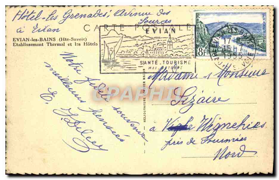 CPA Evian Les Bains Etablissement Thermal Et Les Hotels — Rückseite