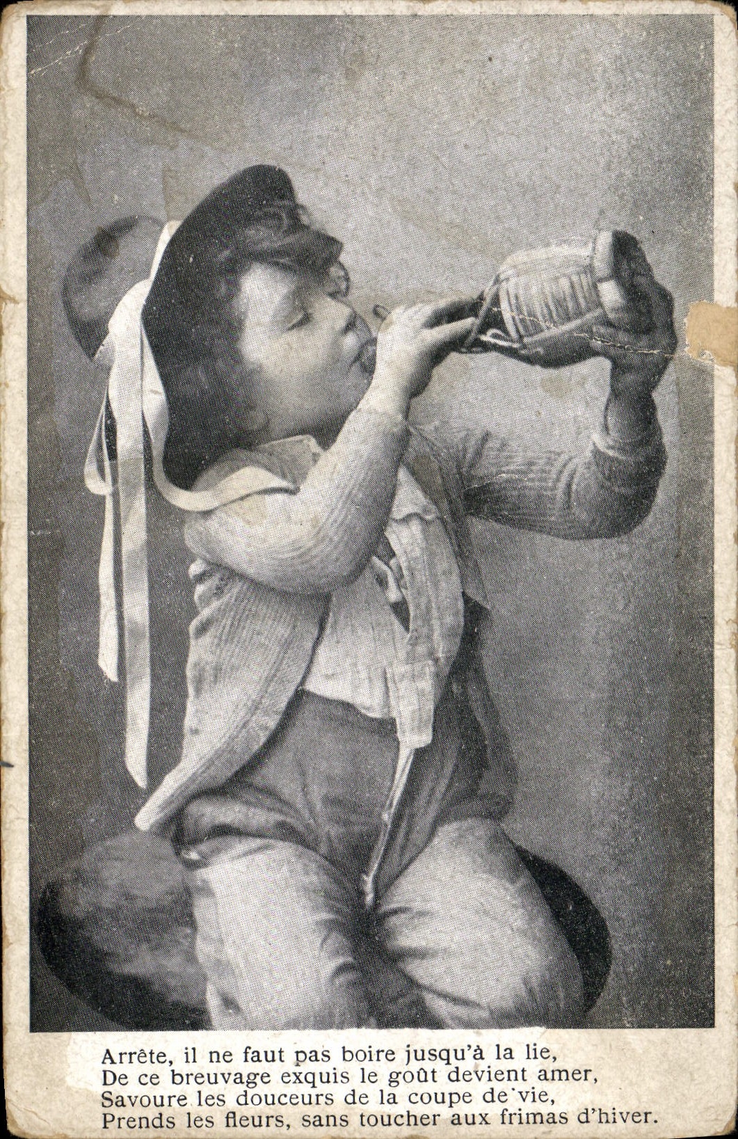 Tarjeta postal antigua Amiens Niño publicidad Obry Autriquet Rue des Vergeaux