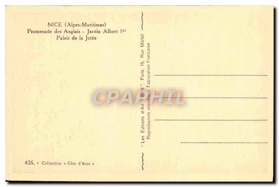 CPA Nice Promenade des Anglais Jardin Albert 1er Palais de la jetee — Rückseite