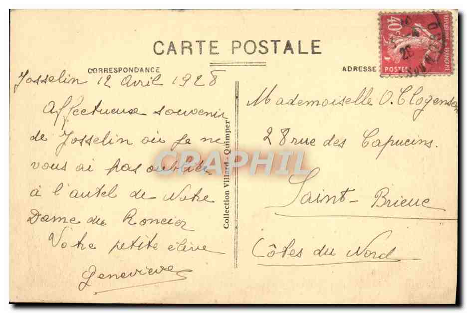 Le Château de JOSSELIN sur les Bords de l'Oust — éditeur CPAPHIL, n° 4979 — Verso