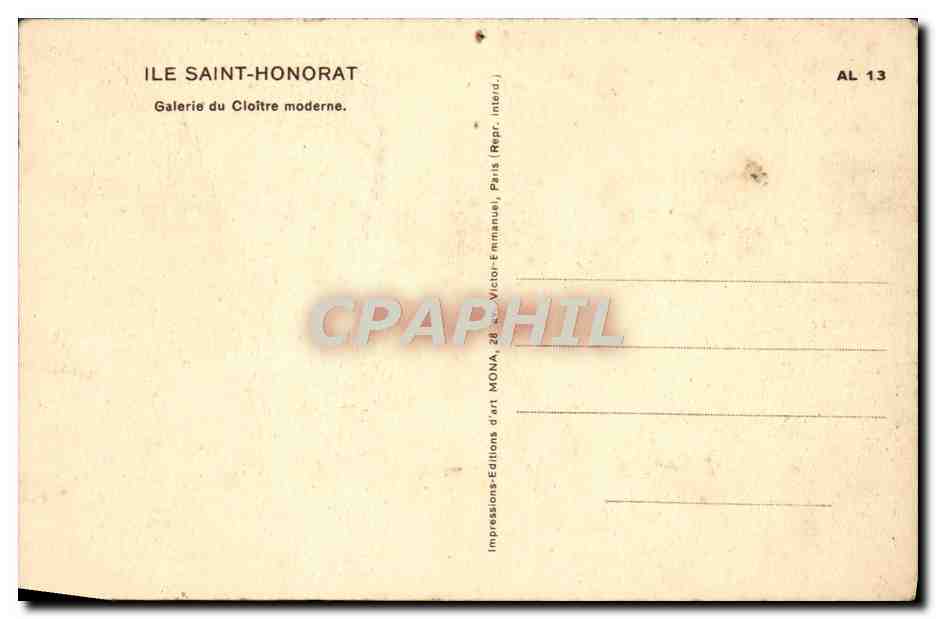 CPA Ile Saint Honorat Galerie du Cloitre — Rückseite