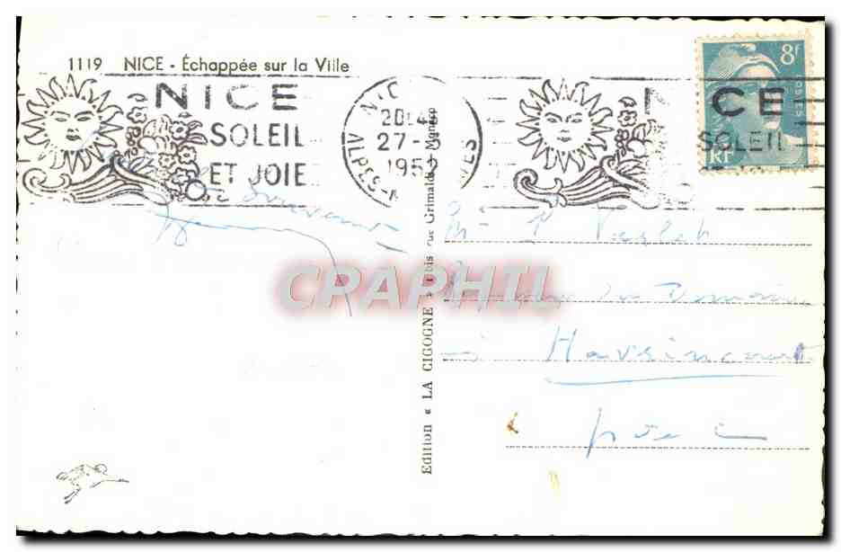 CPA Nice Echappee sur la Ville — Rückseite
