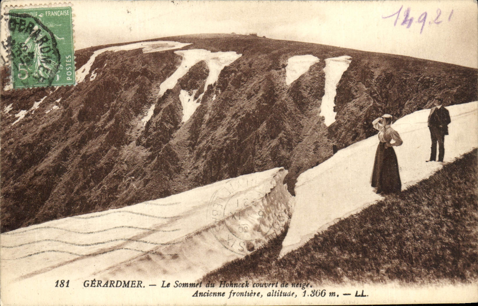 Gérardmer — Le Sommet du Hohneck couvert de neige — Ancienne frontière, altitude 1.366 m. — LL.