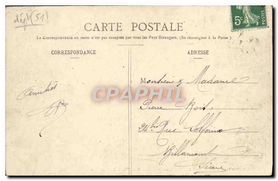 CPA Epernay L'Hopital Auban Moet et le Mont Bernon — Rückseite