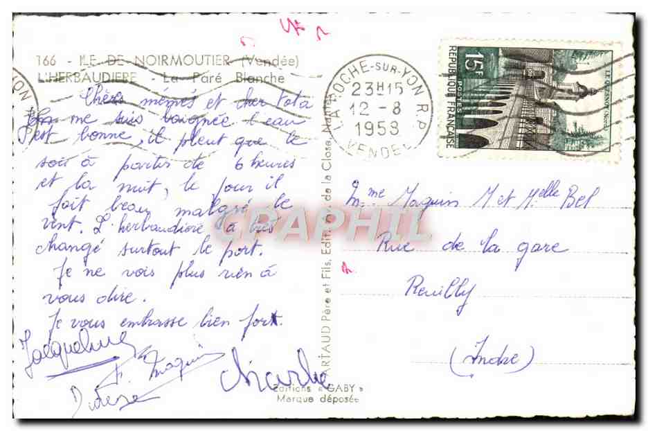 L'Herbaudière - La Pâre Blanche — Ile de Noirmoutier (Vendée) — Édition Gaby — Verso