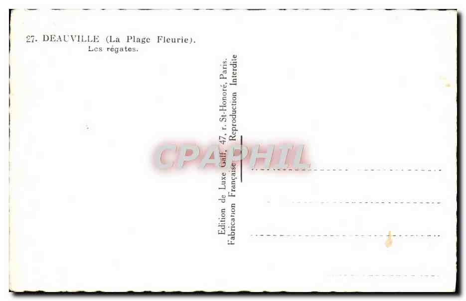 Deauville (La Plage Fleurie) — Les régates — Édition de Luxe Galf — Verso