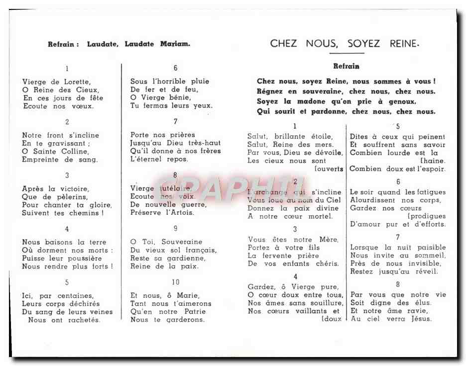 Image petit feuillet religieux Priere A Notre Dame De Lorette  — Verso