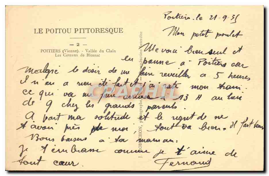 Les Coteaux de Blossac — Vallée du Clain — Poitiers (Vienne) — série 'Le Poitou Pittoresque -2-' — Verso