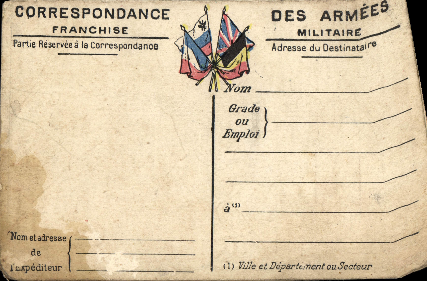 Carte de Correspondance des Armees avec carte Laon a l'interieur Metz Nancy Verdun