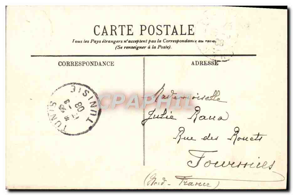 CPA Tunis Panorama Pris de Dar el Bey — Verso
