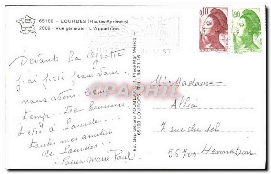 CPM Lourdes Vue Generale l'apparition — Verso