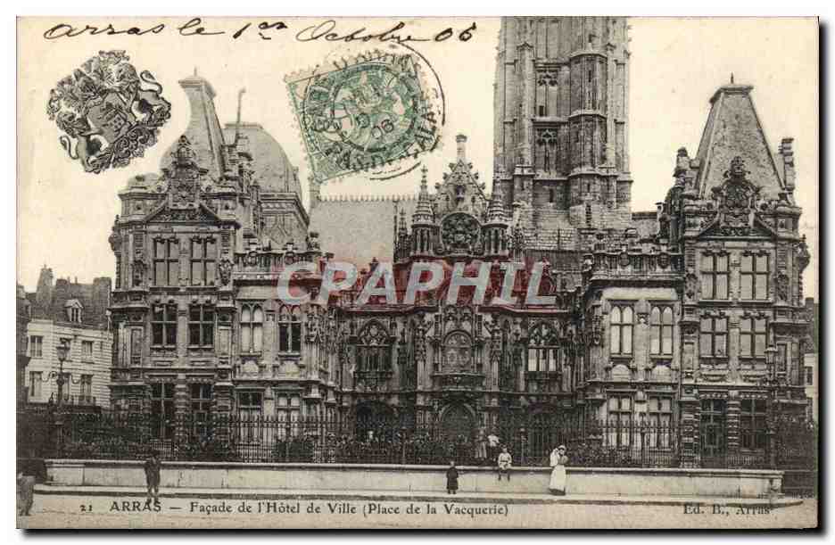 CPA Arras Facade de L'Hotel de Ville Place de la Vacquerie Lion