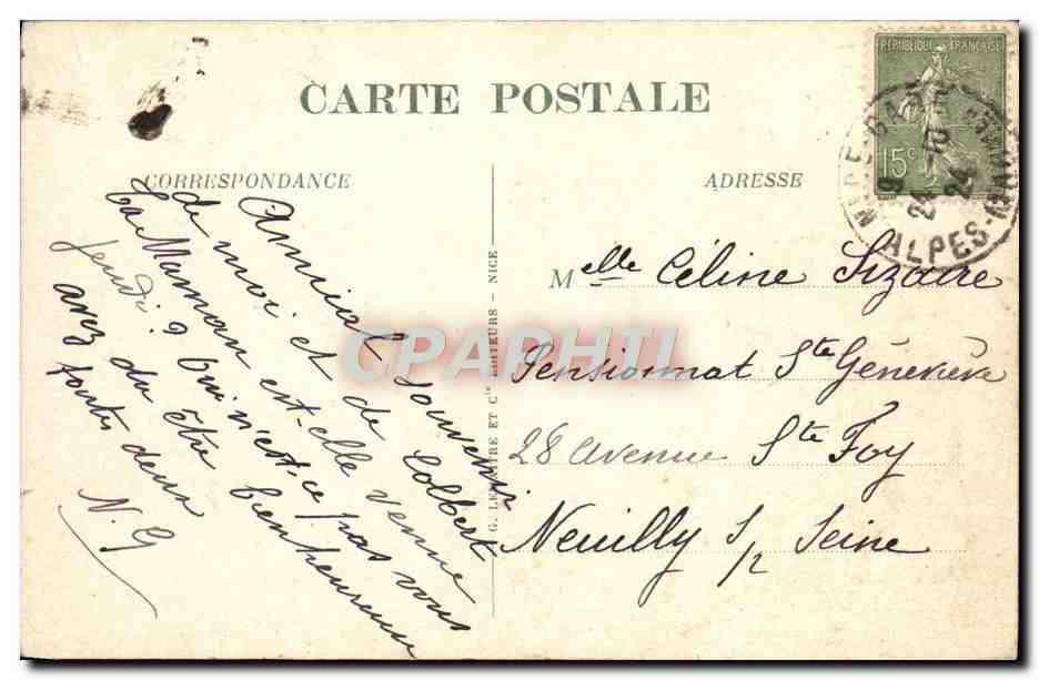 CPA Nice Le Quai des Ponchettes — Rückseite