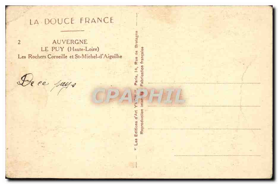 CPA Le Puy Les Rochers Corneille et St Michel d'Aiguilhe — Back