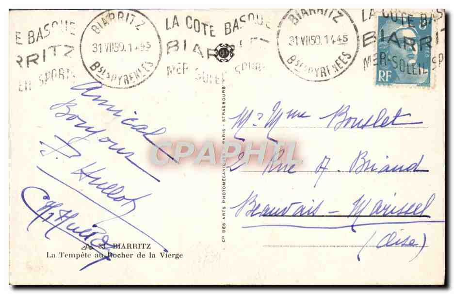 CPA Biarritz La Tempete au Rocher de la Vierge — Verso