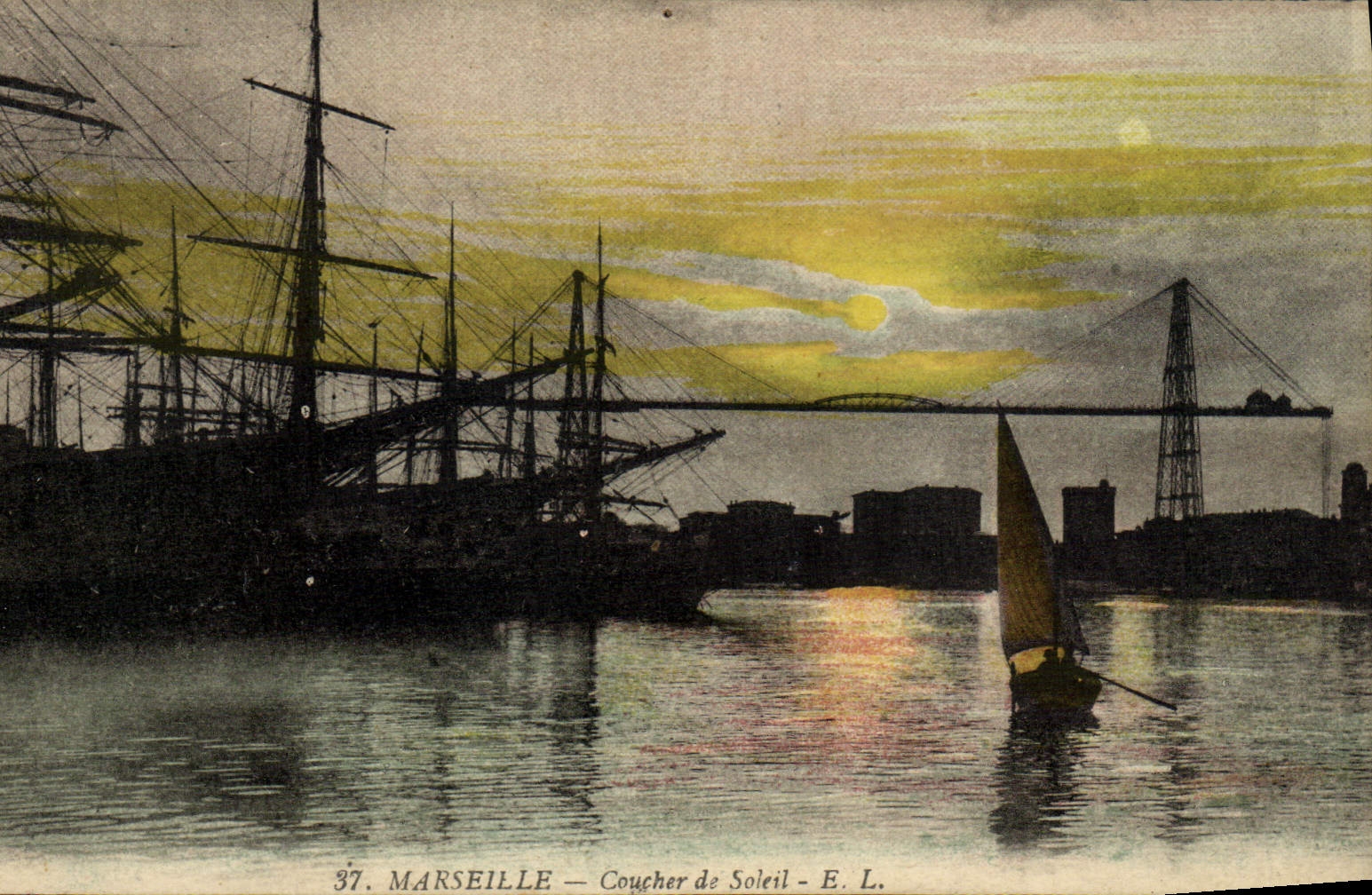 CPA Marseille Coucher de Soleil Bateaux Voiliers