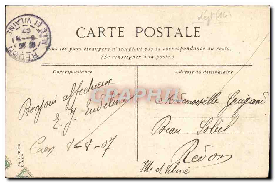 CPA Caen La Place du Parc Le Palais de Justice et la Statue de Louis XIV — Verso