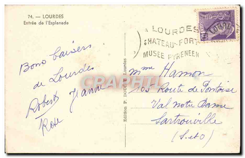 CPA Lourdes Entree de L'Esplande — Verso