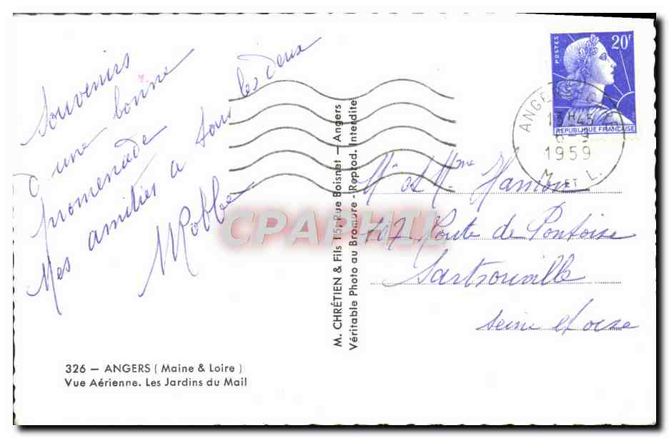 CPM Angers Vue Aerienne Les Jardins du Mail — Verso