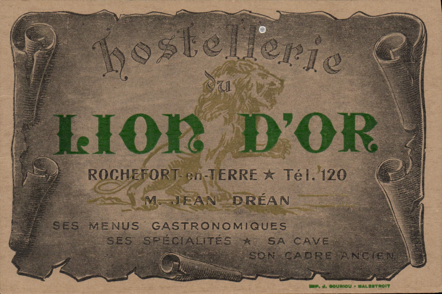 CArte de visite Lion d'or Hostellerie Rocherfort en Terre