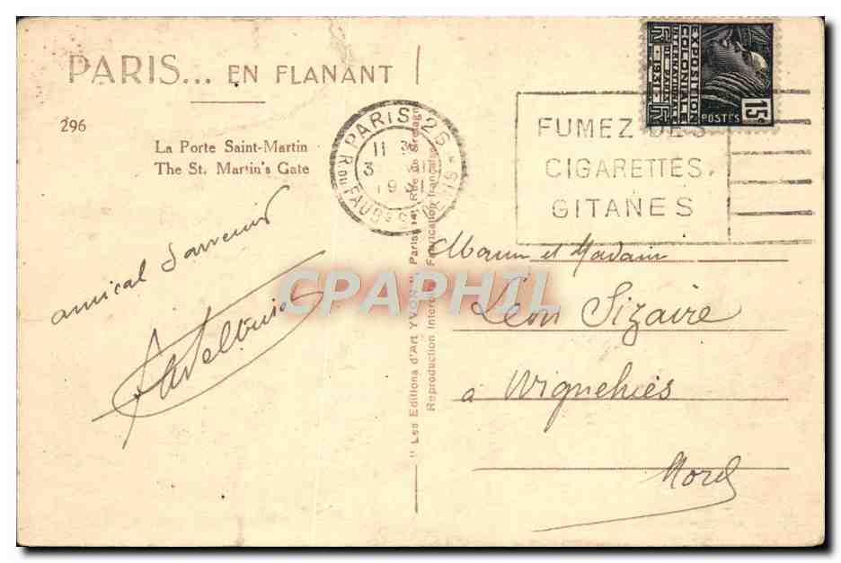 CPA Paris En Flanant La Porte Saint Martin — Verso
