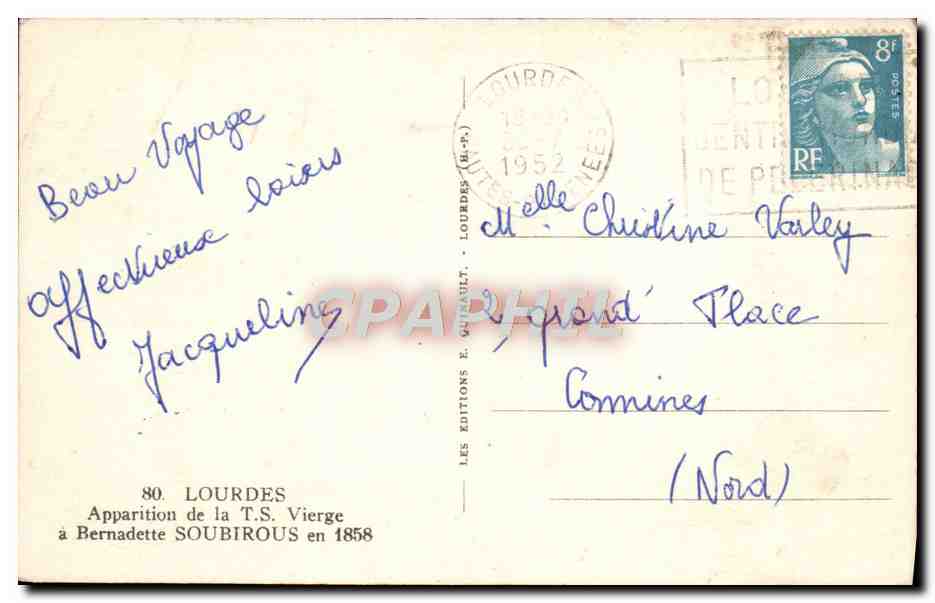 CPA Lourdes Apparition De La Vierge a Bernadette Soubirous en 1858 — Verso