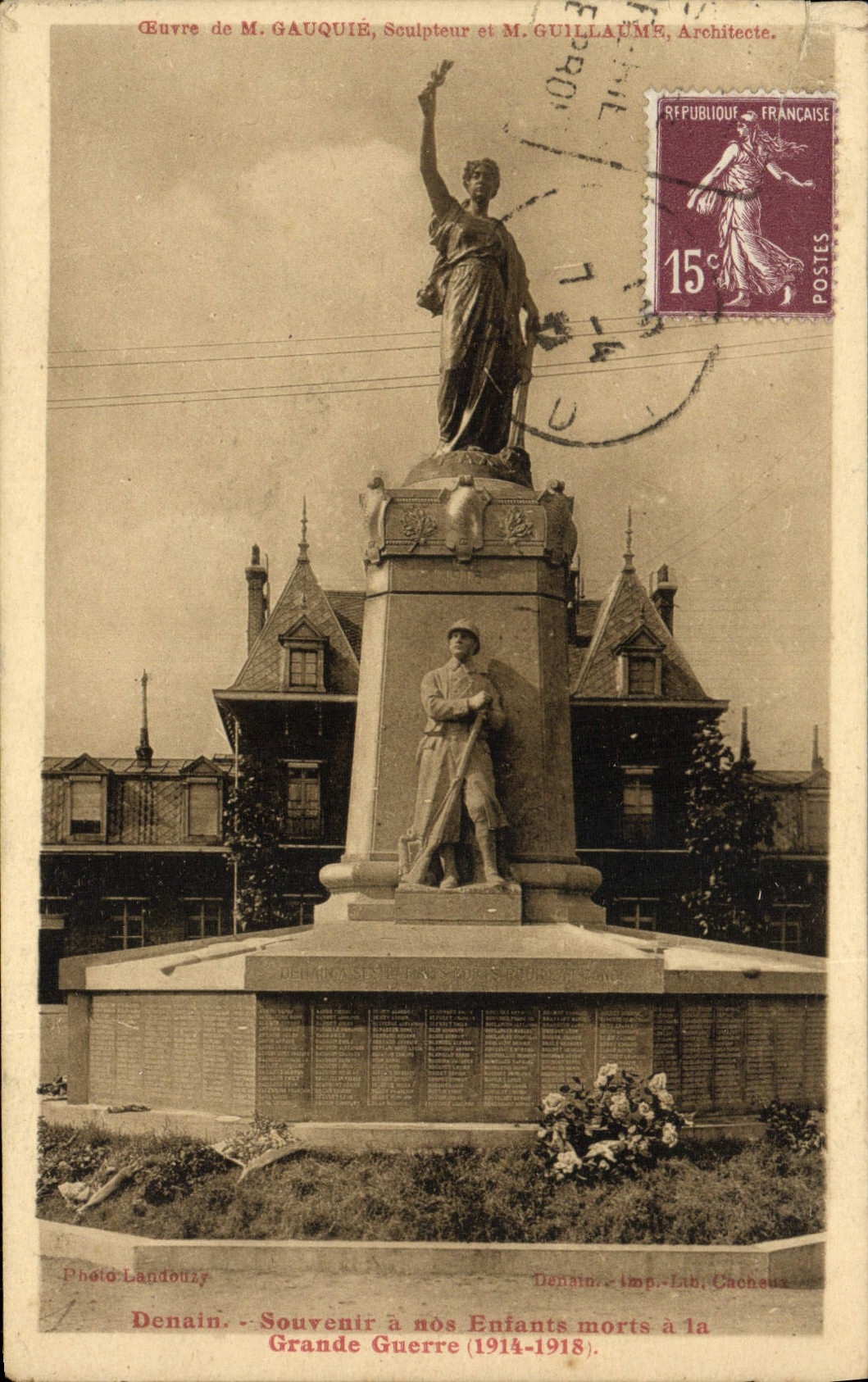 CPA Denain Souvenir a Mos Enfants Morts a La Grande Guerre Militaria