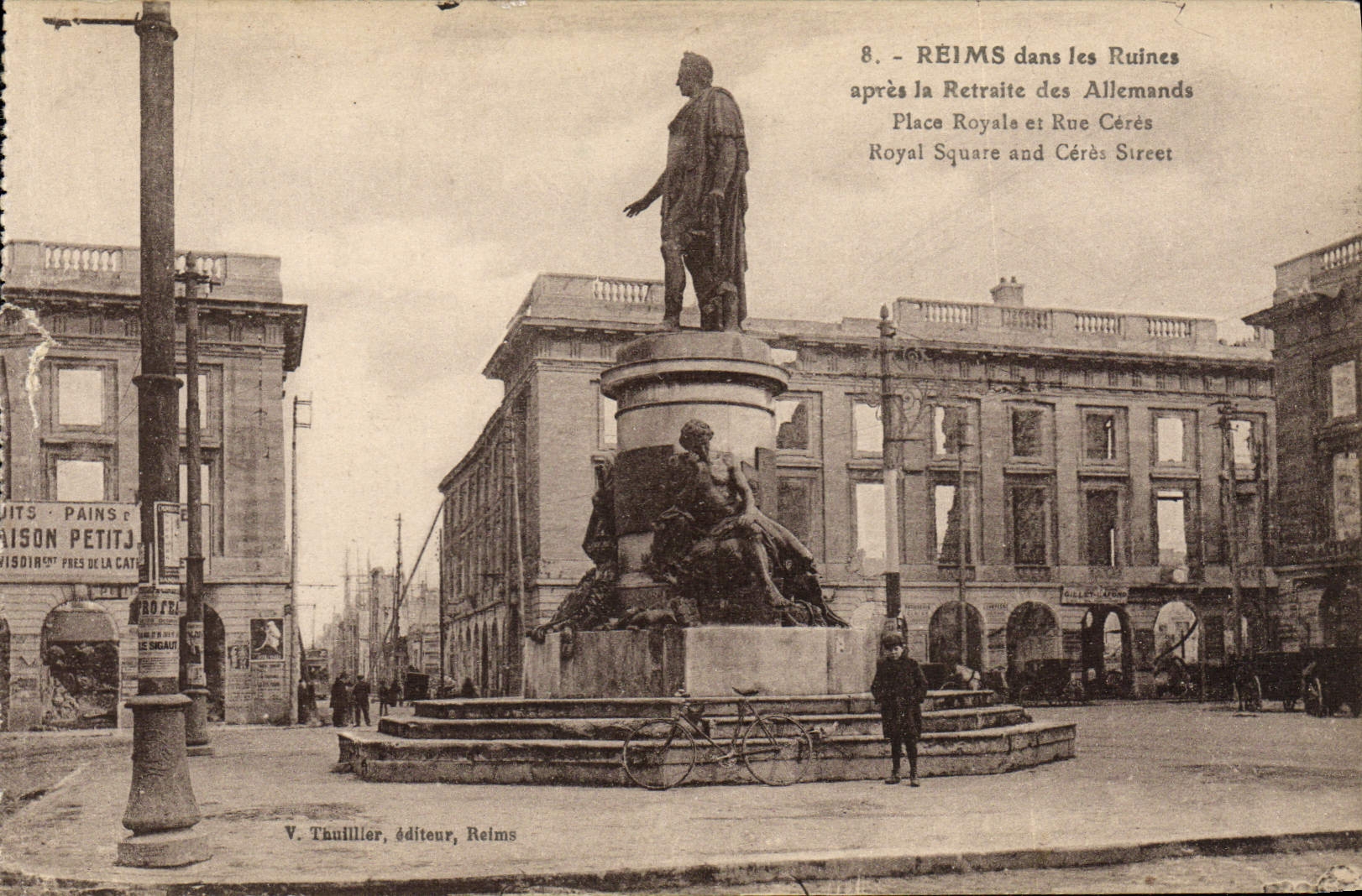 Antike Ansichtskarte Reims In Den Ruinen Nach Dem Rückzug Der Deutschen Place Des Et Rue Ceres